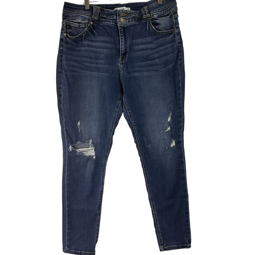 KanCan Maurices High Rise Curvy Dark Destructed Skinny Jeans Size 33